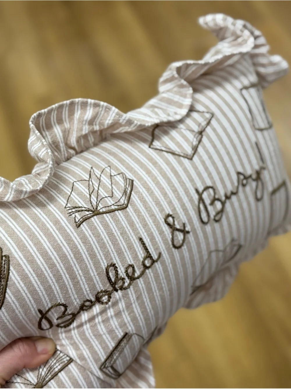 Beaded & Bravery Embroidered Striped Pillow - Beige